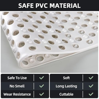 Shower Mat Non Slip: 35.4" x 23.6" Large PVC Heavy Shower Mats for Inside Shower - Quick Dry Shower Foot Scrubber Matt with Drain Hole and Suction Cups for Elderly - color: Creamy White