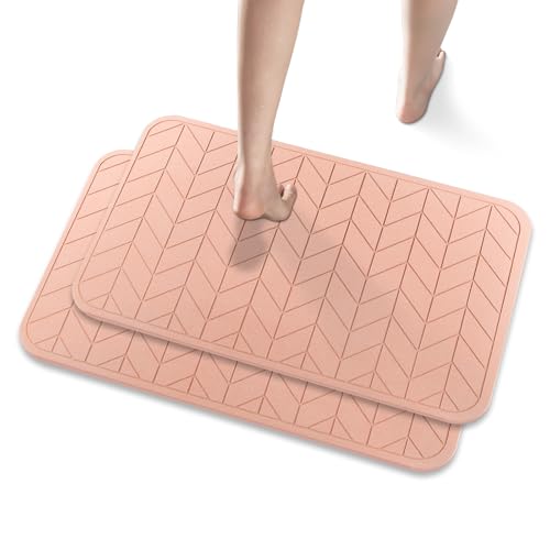 JUERLEN 2 Pack Diatomaceous Earth Shower Mat, Stone Bath Mat, Nonslip Super Absorbent Fast-Drying Hard Bath Mat for Bathroom Shower Floor, 24 x 16 inch, Pink Arrow Design - color: Pink