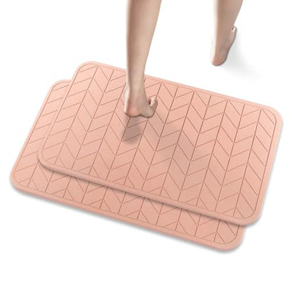 JUERLEN 2 Pack Diatomaceous Earth Shower Mat, Stone Bath Mat, Nonslip Super Absorbent Fast-Drying Hard Bath Mat for Bathroom Shower Floor, 24 x 16 inch, Pink Arrow Design - color: Pink