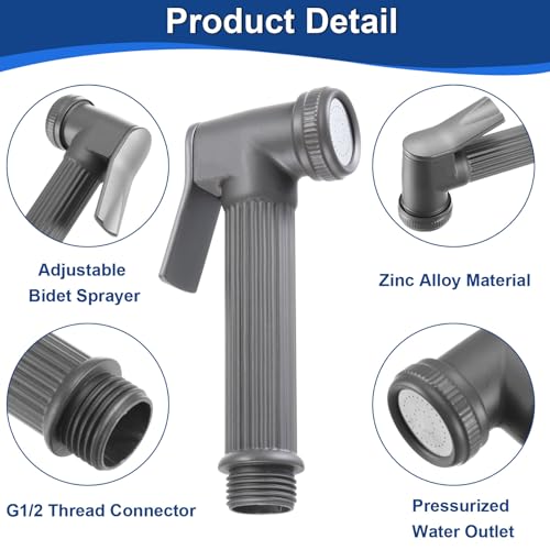 uxcell Handheld Bidet Sprayer for Toilet, Metal Bathroom Sprayer Kit Adjustable Water Pressure Control for Kitchen Bathroom Toilet Flushing Washing, Grey - color: Gray