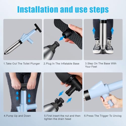 High Pressure Toilet Plunger Heavy Duty Air Drain Blaster with Real-Time Barometer Multi-Drain Clog Remover for Toilets, Sinks, Tubs & Pipes - Fast, Effective Unclogging Tool (Blue) - size: Toilet plunger-Blue