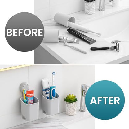 TAILI Suction Toothbrush Holder 2 Pack, Powerful Toothpaste Toothbrush Suction Cup, Self-draining Shower Razor Holder, Shower Toothbrush Holder for Wall, Kitchen Tableware Holder, Gray - color: Gray (2 Pack)