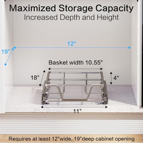 2-Tier Kitchen Cabinet Pull Out Shelf and Drawer Organizer Slide Out Pantry Storaqe Basket in Multiple Sizes (11" W x 18" D,1 Tier) - size: 11"W x 18"D,1 Tier