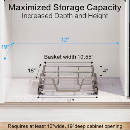 2-Tier Kitchen Cabinet Pull Out Shelf and Drawer Organizer Slide Out Pantry Storaqe Basket in Multiple Sizes (11" W x 18" D,1 Tier) - size: 11"W x 18"D,1 Tier