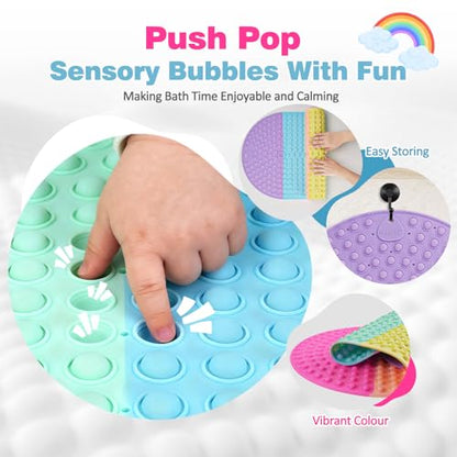 Silicone Push Pop Bath Mat – 33"x17.3" Extra Large Rainbow Bathtub Mat with 391 Suction Cups, CPC Certified Non-Slip Sensory Toy, Calming Stress Relief for Bath Time - color: 33x17.3"--rainbow