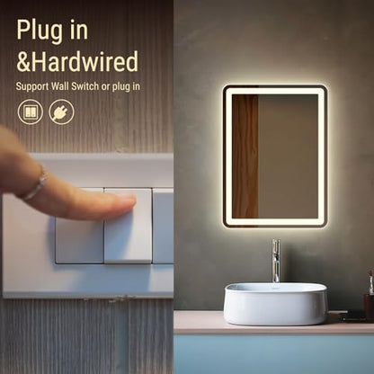 Rectangle LED Bathroom Mirror Luxury Vanity 20" X 28" Modern Decorative Premium Warm Light Mirror Shatter-Proof - size: 20"L x 28"W