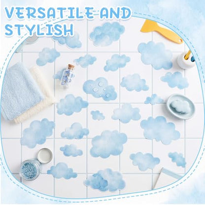 Fullhawl 30 Pcs Cloud Non Slip Shower Stickers, Bathtub Safety | 30 Pack Cloud Pattern, Soft Decorative Style, Non Slip Texture, Helps Improve Bathtub Safety for Daily Use - style: Cloud
