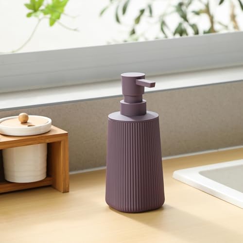 YAUKPH Small Soap Dispenser for Bathroom and Kitchen Matte Purple | Modern Farmhouse Striped Style Plastic Hand Soap Dish Soap Dispenser with Pump - color: Lavender Purple