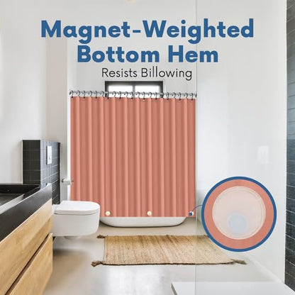 No Smell Shower Curtain Liner 72x72 Peach - PEVA Plastic Shower Curtain for Bathroom, PVC-Free Waterproof Peach Shower Liner with Metal Grommets and Magnet-Weighted Bottom Hem - Washable Liner - color: Peach