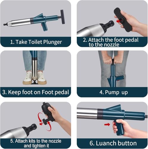 High Pressure Air Toilet Plunger, Plunge Blaster Unclogger Tool for Toilet clearning,Drain unclogging/Bathtub unclog,Remove Sewer Blockage - color: Green, size: Standard