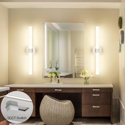 32 Inch Brushed Nickel 5CCT LED Vanity Light - Selectable Color Temperature Modern Bathroom Vanity Light Fixtures IP44 - color: Upgraded - Brushed Nickel - 5CCT Dimmable, size: 32 inch