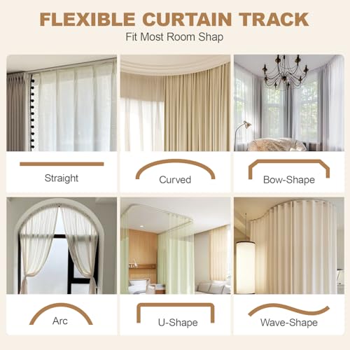 Flexible Ceiling Curtain Track 9.8Ft / 3M, Bendable Curtain Track Ceiling Mount with Smooth Sliding System, Durable Curtain Rail Ceiling Track for Room Divider, RV, Shower, Office, White