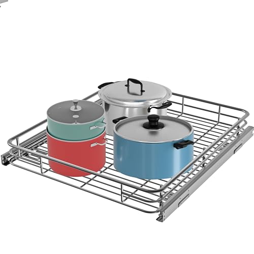 Pull Out Cabinet Organizer 22" W x 21" D, Chrome | Slide Out Kitchen Shelves, Heavy-Gauge Wire Storage Drawer, Ball-Bearing Glides, 100 Lb Capacity, Min 23" Cabinet Opening - size: 22" W x 21" D