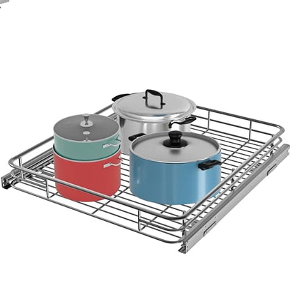 Pull Out Cabinet Organizer 22" W x 21" D, Chrome | Slide Out Kitchen Shelves, Heavy-Gauge Wire Storage Drawer, Ball-Bearing Glides, 100 Lb Capacity, Min 23" Cabinet Opening - size: 22" W x 21" D