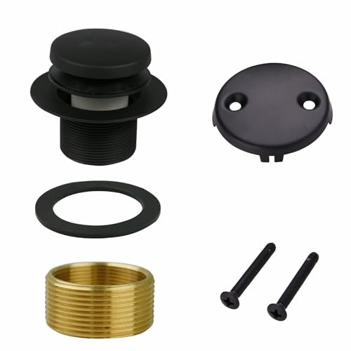 WELSAN Matte Black Bathtub Drain,Tub Conversion Kit Replacement Trim Kit | Tub Drain Kit with Two-Hole Overflow Faceplate, For 1-3/8" and 1-1/2" Tub Drains, Coarse thread replacement trim kit assembly - color: Black, style: 2 Holes