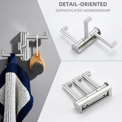 Angle Simple Swivel Towel Hook 3 Arms, Robe Coat Wall Hook, Brushed Nickel | Solid SUS304 Stainless Steel, Hand Towel Holder for Bathroom Shower Kitchen, Fold Flush to the Wall, Screws Mounted - color: Brushed Nickel, size: 1 Pack