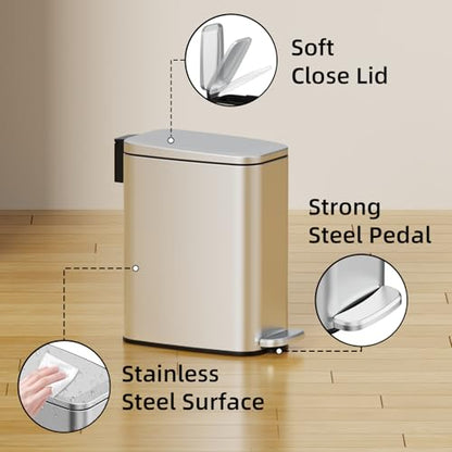 KSSKSS Small Bathroom Trash Can with Lid Soft Close, Step Pedal, 6L / 1.6 Gal Stainless Steel Garbage Bin with Removable Inner Bucket, Slim Wastebasket for Narrow Spaces (Silver) - color: Silver--P