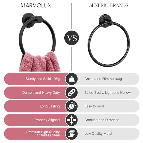 MARMOLUX ACC Matte Black Towel Ring - SUS304 Stainless Steel Wall Mounted Hand Towel Holder for Bathroom - Kitchen & Bathroom Towel Rack - Black Towel Hanger - Bathroom Towel Holder - Hand Towel Rack - color: Matte Black, size: Towel Ring
