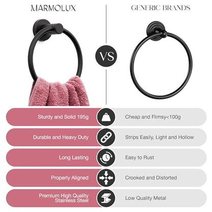 MARMOLUX ACC Matte Black Towel Ring - SUS304 Stainless Steel Wall Mounted Hand Towel Holder for Bathroom - Kitchen & Bathroom Towel Rack - Black Towel Hanger - Bathroom Towel Holder - Hand Towel Rack - color: Matte Black, size: Towel Ring