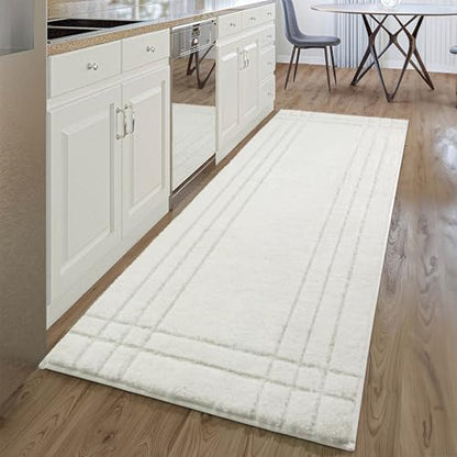 Gray Bathroom Runner Rugs, Non-Slip Extra Long Bath Mat | Extra Long Bath Rug, Machine Washable Large Bath Mats for Tub and Shower, Plush Shaggy Runner, 24x60" - color: White, size: 2' x 5' (Rectangular)