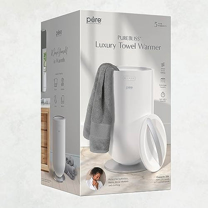 Pure Enrichment PureBliss Luxury Towel Warmer - Extra Large 20L Heats Towels, Robes, Blankets, or Clothing - Modern Bucket Design, 4 Heat Timer Settings & Auto Shut-Off (White & Brushed Silver) - color: White & Brushed Silver