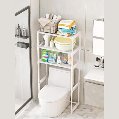 3-Tier Over the Toilet Storage, Metal Bathroom Shelve, Over Toilet Bathroom Organizer, Space Saver Bathrooms Shelve for Restroom Laundry Balcony, White - color: White