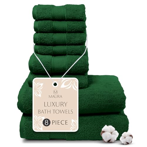 MAURA Hunter Green Bath Towel Set of 8 for Bathroom. Turkish Cotton Luxury Bath Towels. Extra Large, Thick, Plush & Soft. Hotel & Spa Quality - Dark Green - color: Midnight Green, size: 8-Piece Set (2 Bath, 2 Hand, 4 Washcloth)