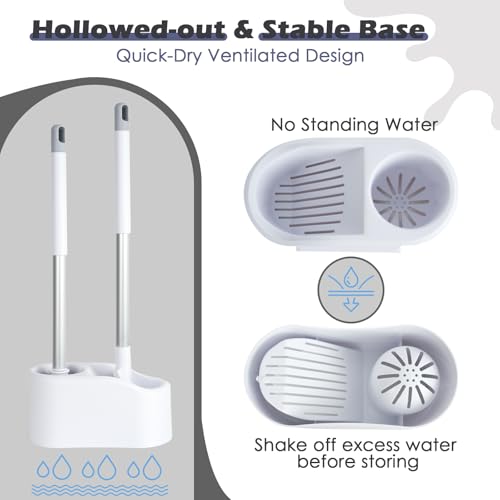 Toilet Brush and Holder Set,Toilet Bowl Brush + Flat Scrubber Brush,with Hangable Long Handle,Ventilated Base, Durable Nylon Bristles,Toilet Cleaner Brush for Bathroom RV Toilet Deep Cleaning