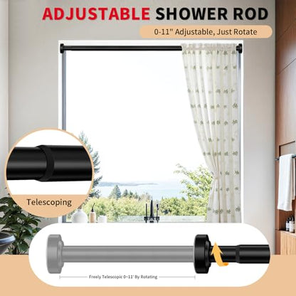 Black Shower Curtain Rod 34-66 Inches Never Rust Stainless Steel Tension Curtain Rod Adjustable Shower Rod Spring Tension Non-Slip No Drilling Shower Rods for Bathroom Window - color: Matte Black, size: 34“-66”