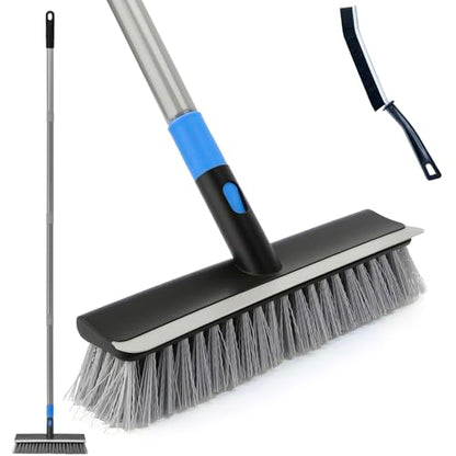 KeFanta Deck Brush with 56" Long Handle, 2 in 1 Floor Scrub Brush | Stiff Bristle Outdoor Scrubber Brush for Patio Cleaning Concrete Boat Garage Bathroom Kitchen Wall Shower