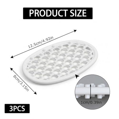 3 Pcs Silicone Soap Holder, Non-Slip Silicone Soap Dish for Shower with Efficient Drainage Holes, Soap-Tray for Shower Self Draining Bathroom Sink, Kitchen Counter, Easy Cleaning(White)