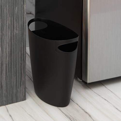 Superio Slim Bathroom Trash Can 2 Gallon Black Plastic Small Compact Waste Basket for Bedroom, Dorm, Under Office Desk, Narrow Portable RV Dustbin - size: Black