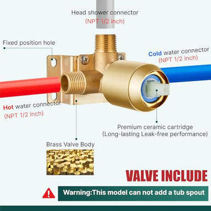 Heyalan 8-Inch Square Rain Shower Faucet Set with Valve, Brushed Gold | SUS304 stainless steel shower head, male NPT 1/2-inch valve, single-handle control, adjustable angle, 1.8 GPM - color: Gold
