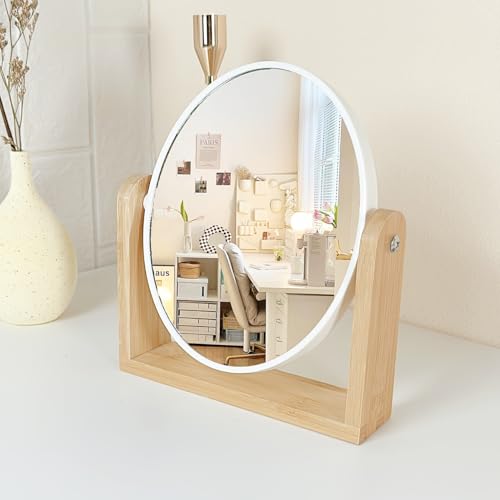 1pc Elegant Frame Double-Sided Makeup Mirror with Magnification - Rotating, Simple Desk Stand Design, Ideal for Home Vanity Use, Makeup Desk (White)