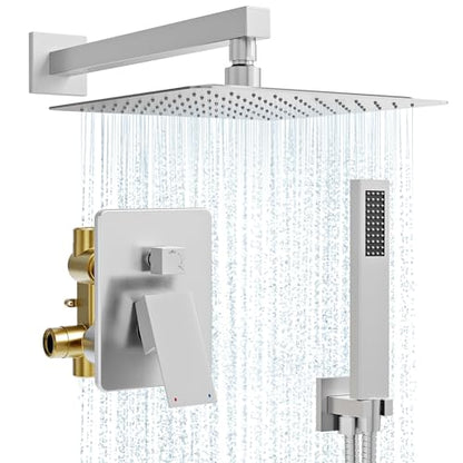 Kurpot Shower System, 10'' High Pressure Brushed Nickel Shower Head with Handheld Spray Combo, Included 59'' Shower Hose, Shower Trim Kit and 2-IN-1 Diverter, Bathroom Shower Faucet Set with Valve - color: Brushed Nickel