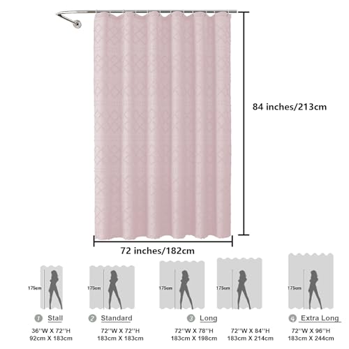 Blush Pink Boho Shower Curtain 72x84 Inches, Modern Plaid Stripes Cloth Shower Curtain for Bathroom, Chic Tufted Textured Jacquard Farmhouse Fabric Shower Curtain - color: Blush Pink, size: 72"W x 84"L (Pack of 1)