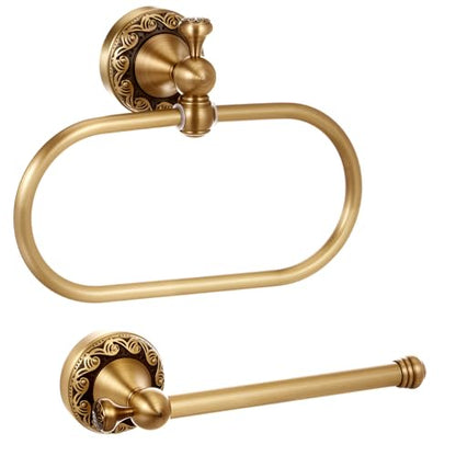 2 Pcs Antique Brass Toilet Paper Holder Towel Ring Set, Vintage Bathroom Hardware, Wall Mounted Toilet Tissue Holder Hand Towel Ring, Rustproof Brass Bathroom Accessories(Rectangle) - style: Rectangle