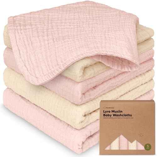 5pk Muslin Baby Washcloths for Newborn, 12x12 Soft Absorbent (Cameo) | Organic Cotton Muslin Wash Cloths for Babies Girl, Boy, Infant, Toddlers, Kids Face Towel,Bath Essentials,Baby Burp Rags - color: Cameo, size: 5-Pack