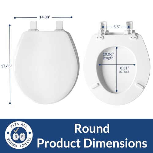 BEMIS 600E4 000 Ashland Toilet Seat with Slow Close, Never Loosens and Provide the Perfect Fit, ROUND, Enameled Wood, White - size: Round