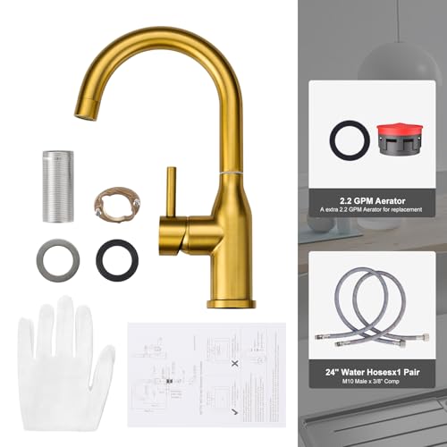 WOWOW Brushed Gold Bar Sink Faucet Single Hole Bar Faucet 1 Handle Small Kithcen Faucet for Wet Bar and RV Sink - color: Brushed Gold