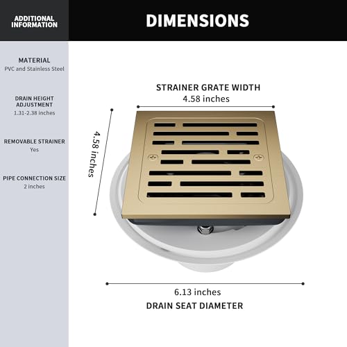 4 Inch Tile-in Square Champagne Bronze Shower Drain, Replace Delta Shower Drain, Shower Floor Drain Champagne Gold DT062412-CZ - color: Champagne Bronze