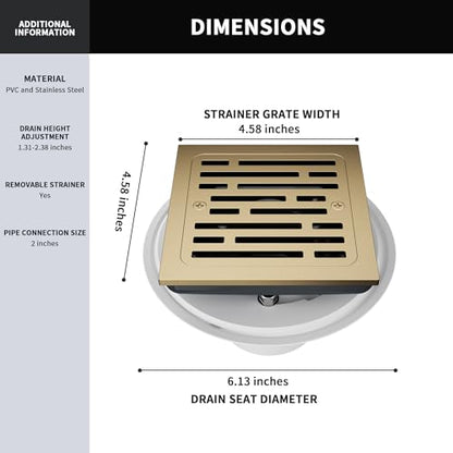 4 Inch Tile-in Square Champagne Bronze Shower Drain, Replace Delta Shower Drain, Shower Floor Drain Champagne Gold DT062412-CZ - color: Champagne Bronze