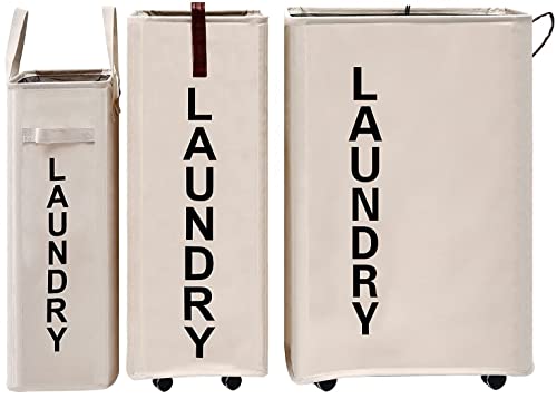 70L Large Rolling Laundry Hamper - Tall Narrow Basket With Wheels, Slim Clothes Bin, 27.5" Beige - color: Beige/L, size: Slim Pro 27.5"