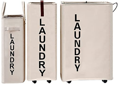 70L Large Rolling Laundry Hamper - Tall Narrow Basket With Wheels, Slim Clothes Bin, 27.5" Beige - color: Beige/L, size: Slim Pro 27.5"
