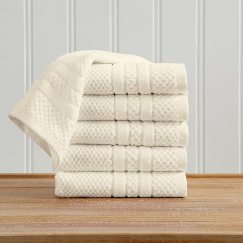 Great Bay Home 100% Cotton 6 Pack Hand Towel Set - Absorbent, Quick-Drying, Checkered Jacquard Bath Towels for Bathroom - Zero-Twist Fibers (Ivory) - color: Ivory, size: Hand Towel (Pack of 6)