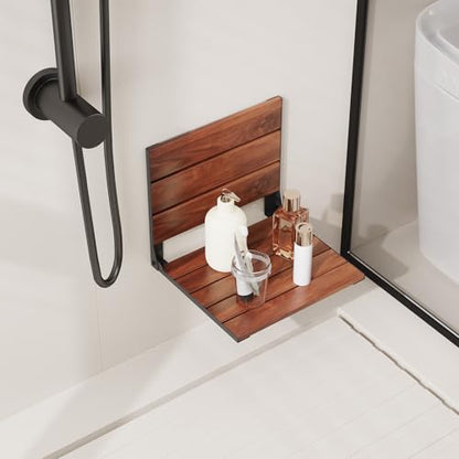 EROMMY Folding Shower Seat, 17.8" Wall Mounted Teak Shower Bench, Foldable Shower Chair for Inside Shower, Home Care Bathroom Safety Shower Chair for Elderly and Disabled, 400 lbs Capacity - size: 17.8" Folding Shower Bench