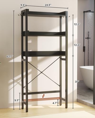 Ecoprsio Over-The-Toilet Storage Rack, 3-Tier Bathroom Organizer Shelf Over Toilet, Freestanding Space Saver Toilet Stands with 4 Hooks, Black - color: Black