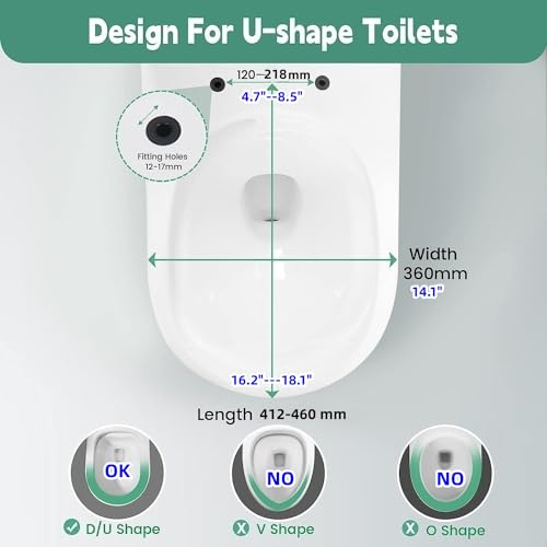Toilet Seat D Shape Soft Close Quick Release Easy Clean Toilet Seat Replacement with Non-Slip Bumpers for Bathroom White