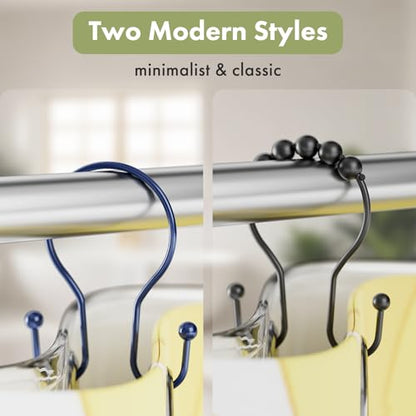 AmazerBath Shower Curtain Hooks Blue Shower Curtain Rings, Simple Double Hook Shower Curtain Hooks Rust Proof, Smooth Sturdy Metal Shower Hooks for Shower Curtain Rod, 12 Pcs Shower Rod Hooks - color: Navy Blue, style: Minimalist - Double Shower Hooks
