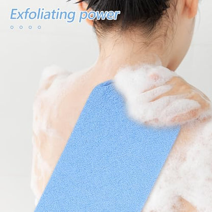 WOONEKY 4pcs Exfoliating Bath Washcloth Set for Body Scrub with Pull Strap, Super Absorbent Fabric Towels for Home and Bathroom Use, Versatile Shower Back Bath Scrub Towels for Sensitive